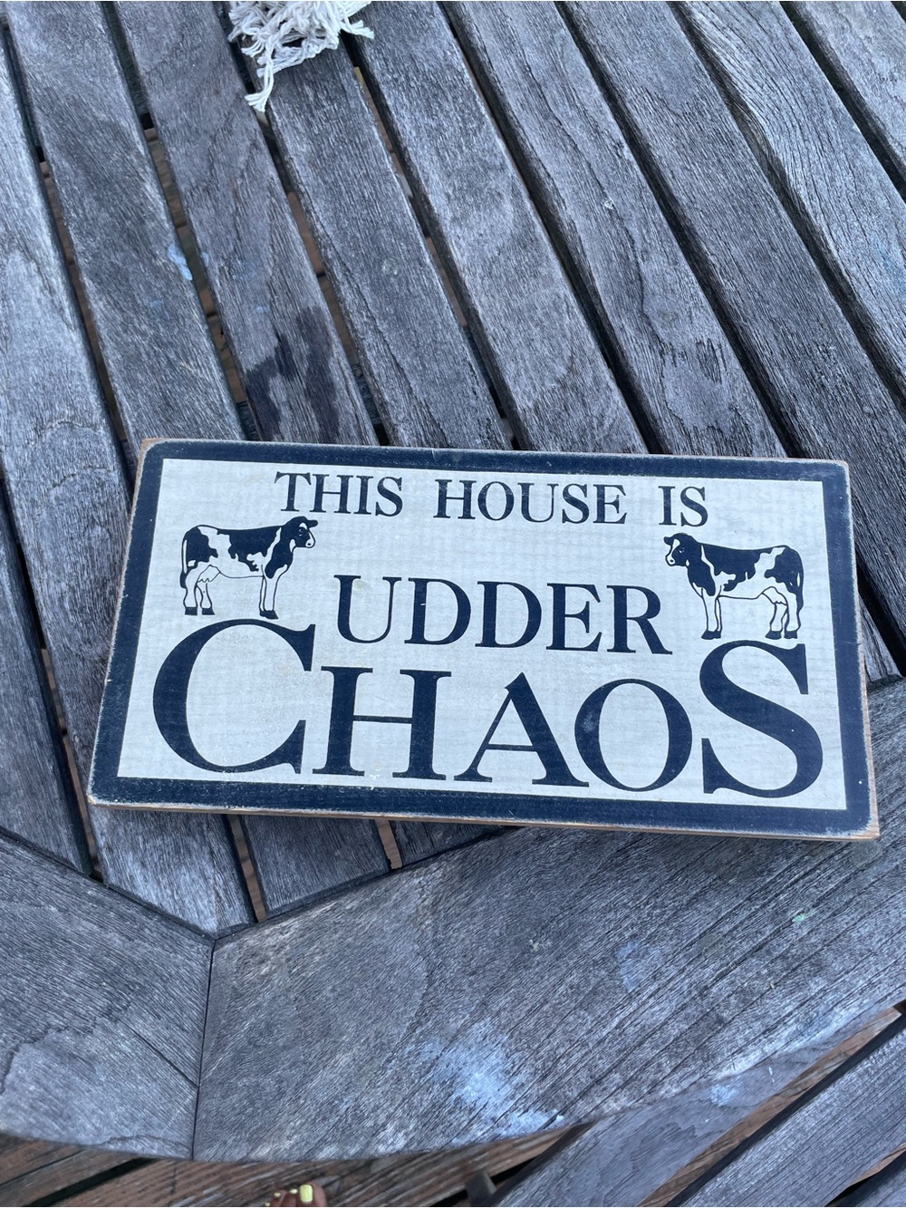 Farmhouse 'Udder Chaos' Wooden Wall Sign - Black and Cream